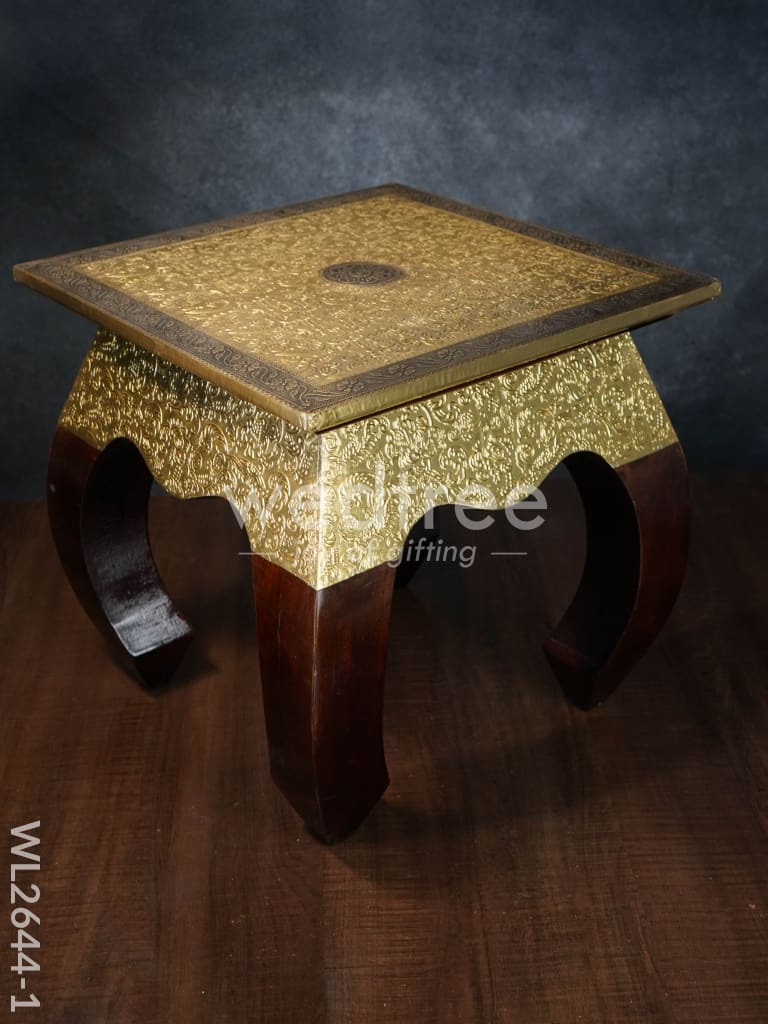 Wooden Stool with Brass Finish - 14 inch - WL2644