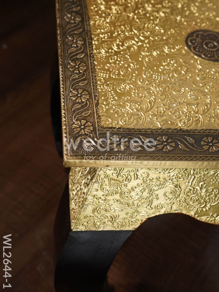 Wooden Stool with Brass Finish - 14 inch - WL2644