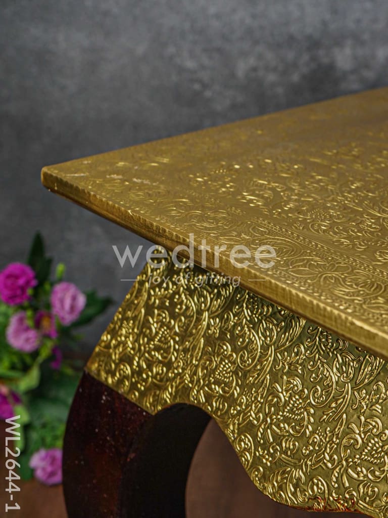 Wooden Stool with Brass Finish - 14 inch - WL2644