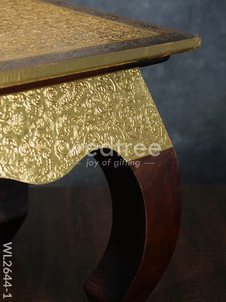 Wooden Stool with Brass Finish - 14 inch - WL2644