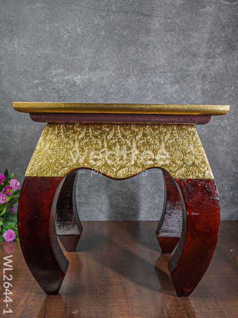 Wooden Stool with Brass Finish - 14 inch - WL2644