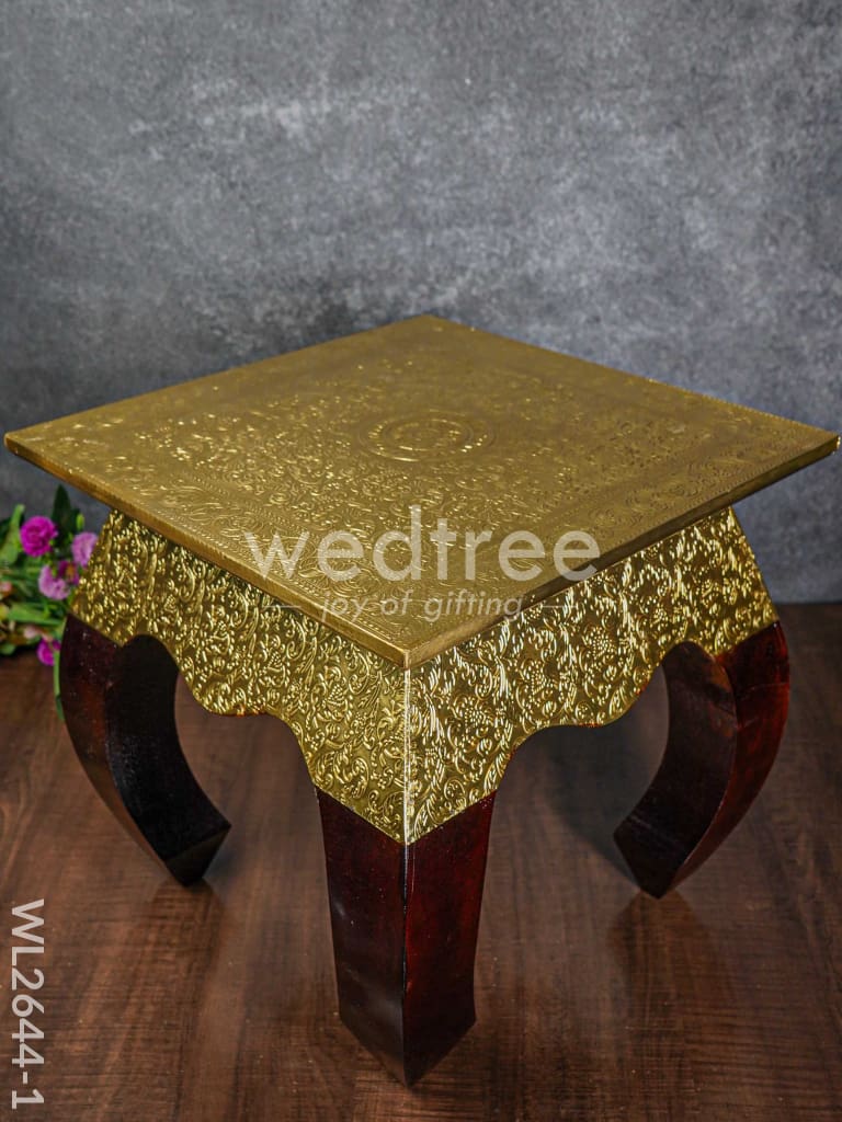 Wooden Stool with Brass Finish - 14 inch - WL2644