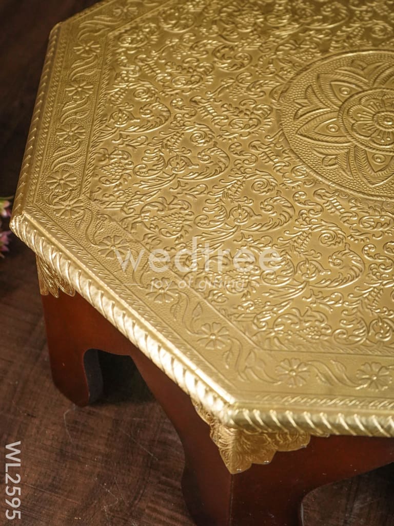 Wooden Stool with Brass Finish - 16 inch - WL2595