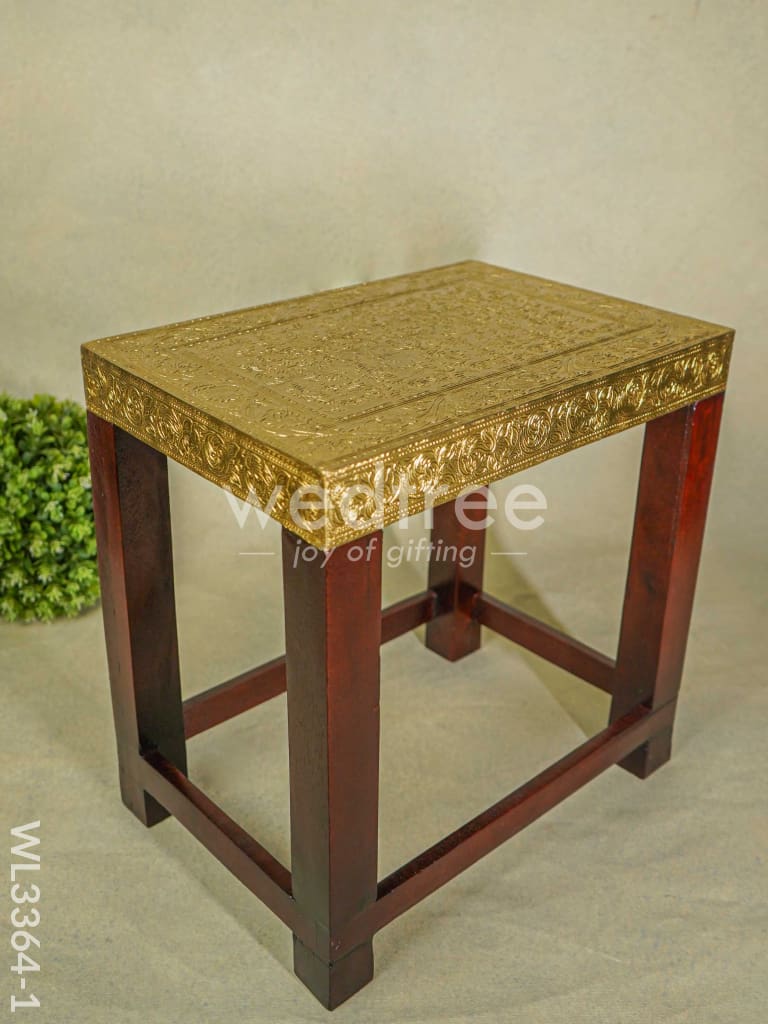 Wooden Stool with Brass Fitted Top - 14.5 inch - WL3364-1