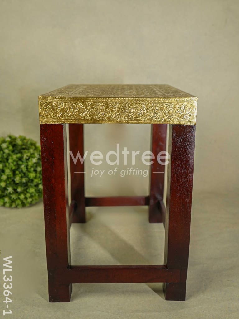 Wooden Stool with Brass Fitted Top - 14.5 inch - WL3364-1
