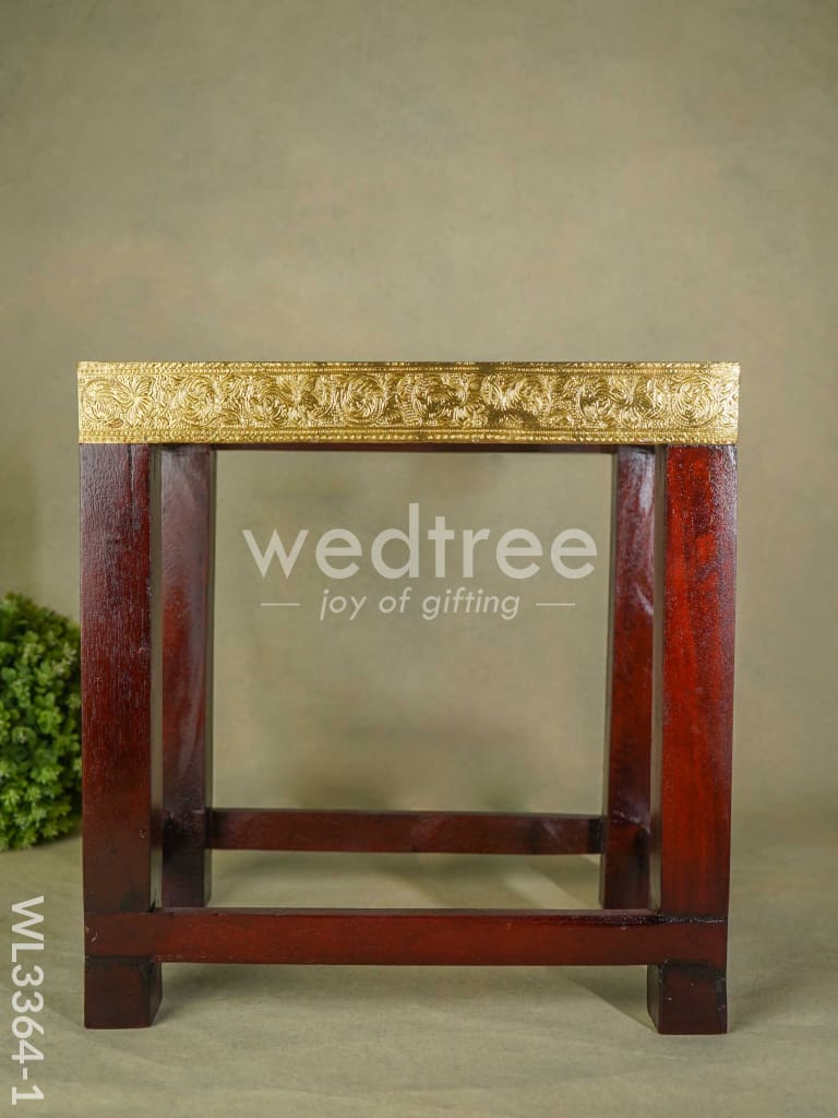 Wooden Stool with Brass Fitted Top - 14.5 inch - WL3364-1