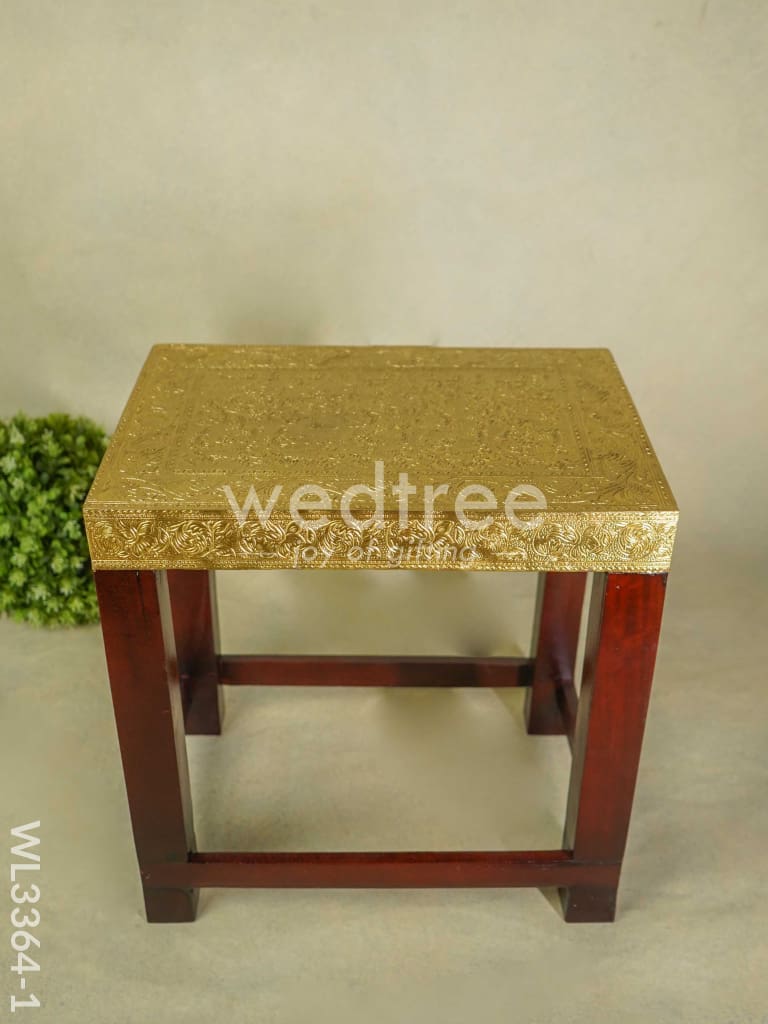 Wooden Stool with Brass Fitted Top - 14.5 inch - WL3364-1