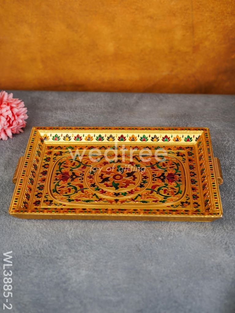 Wooden Tray with Meenakari Design - WL3885