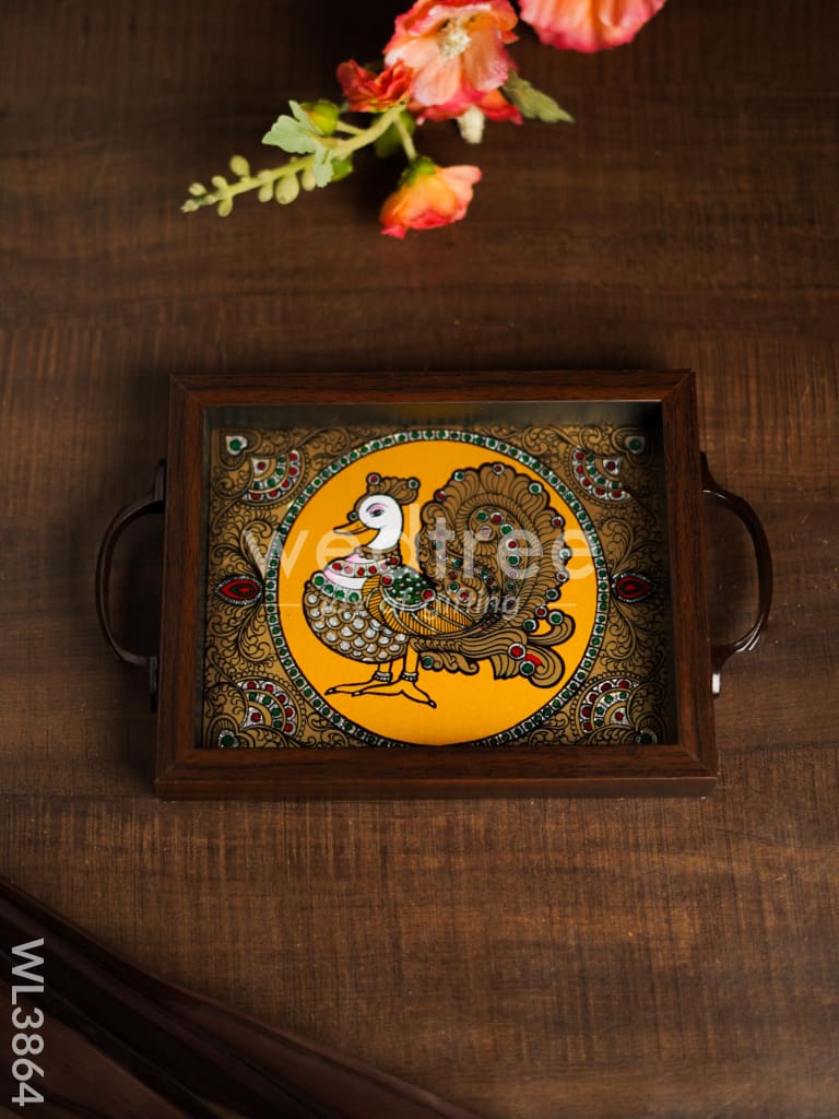 Wooden Tray with Reverse Acrylic Painting - Annapakshi - WL3864