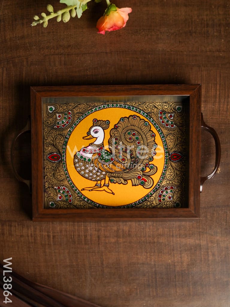 Wooden Tray with Reverse Acrylic Painting - Annapakshi - WL3864