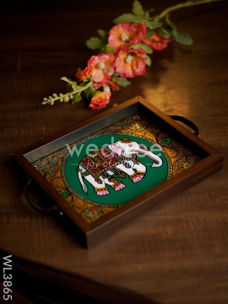 Wooden Tray with Reverse Acrylic Painting - Elephant - WL3865