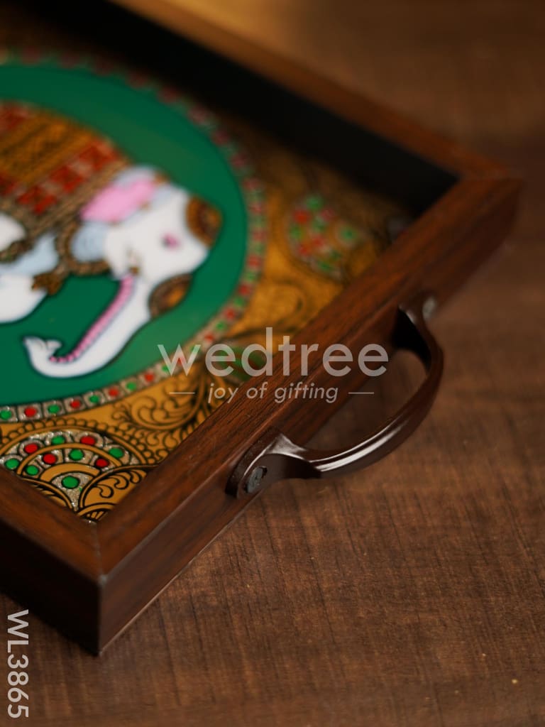 Wooden Tray with Reverse Acrylic Painting - Elephant - WL3865