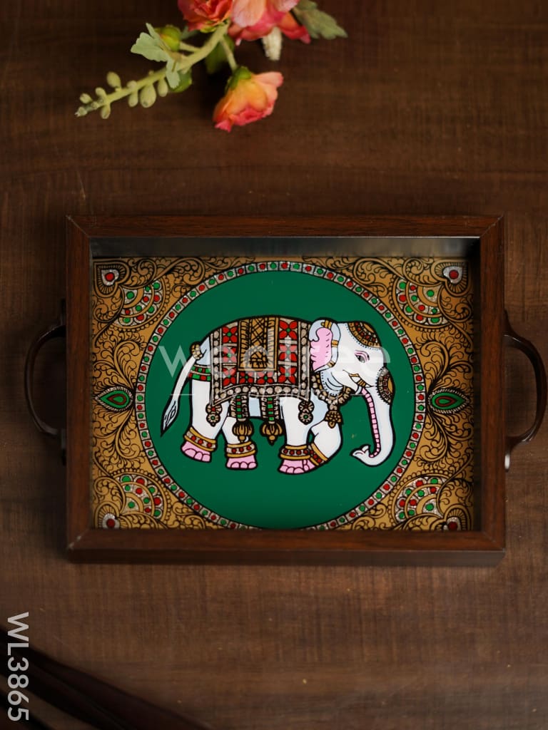 Wooden Tray with Reverse Acrylic Painting - Elephant - WL3865