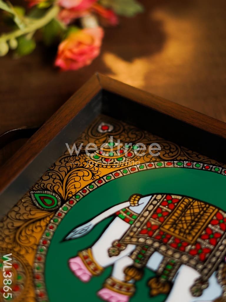 Wooden Tray with Reverse Acrylic Painting - Elephant - WL3865