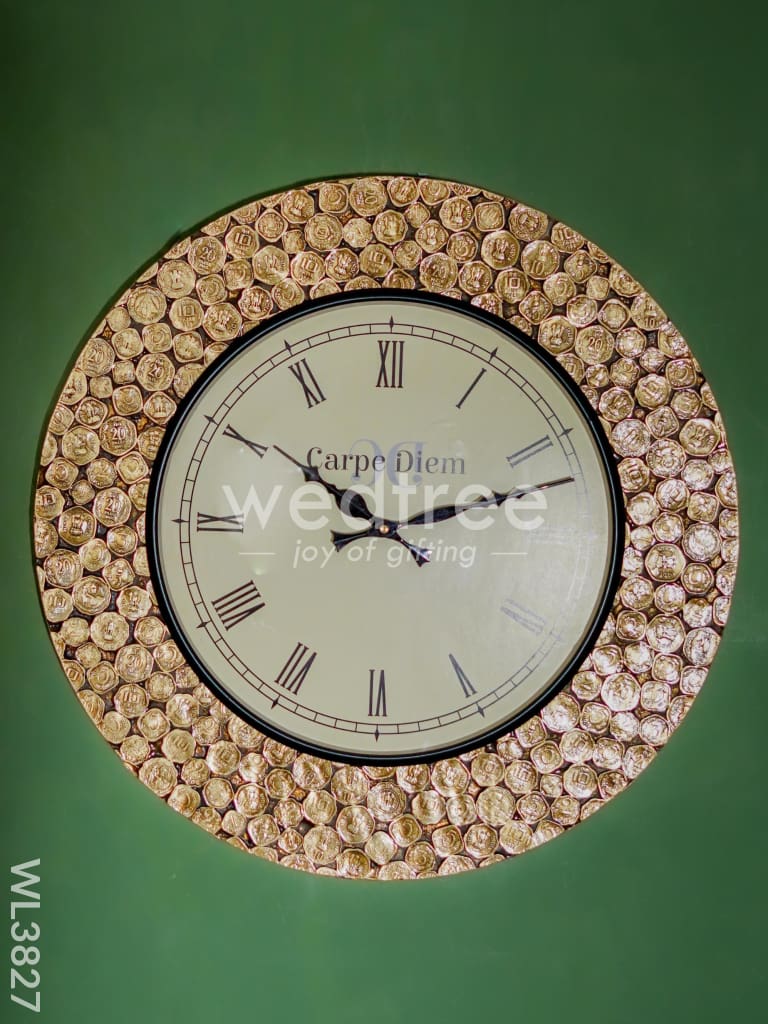 Wooden Wall Clock with Coins Frame - Brown Base (18 inch) - WL3827