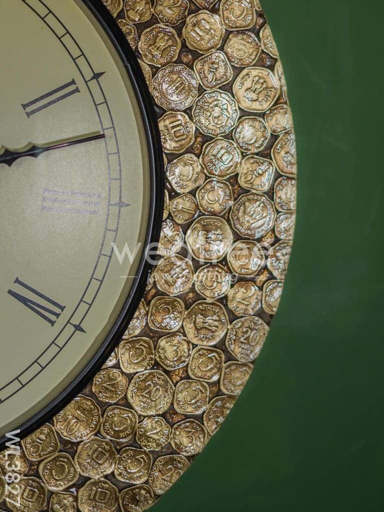 Wooden Wall Clock with Coins Frame - Brown Base (18 inch) - WL3827