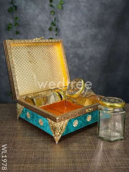 4 Jar Dry Fruit Box - Embossed Teal Blue Frame 7.5x9.5 - WL1978