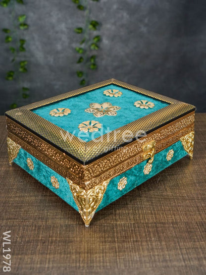 4 Jar Dry Fruit Box - Embossed Teal Blue Frame 7.5x9.5 - WL1978