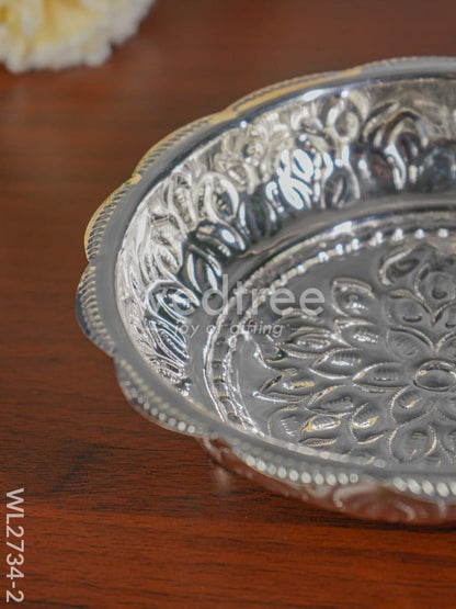 6.5 inches German Silver Pooja Tray with Elephant Stand - 6.5 inch - WL2734-2