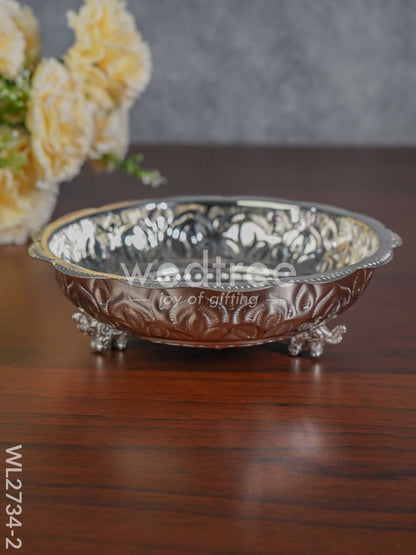 6.5 inches German Silver Pooja Tray with Elephant Stand - 6.5 inch - WL2734-2