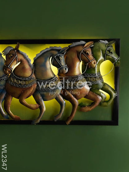 7 Horse Metal Wall Hanging With Frame & LED Lights - WL2347