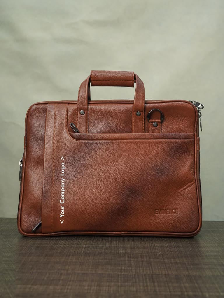 Laptop Bag in Leather with Expandable Sleek -Light Brown - BCG0012