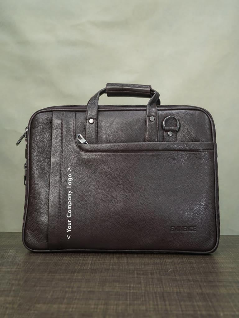 Laptop Bag in Leather with Expandable Sleek - Dark Brown - BCG0013