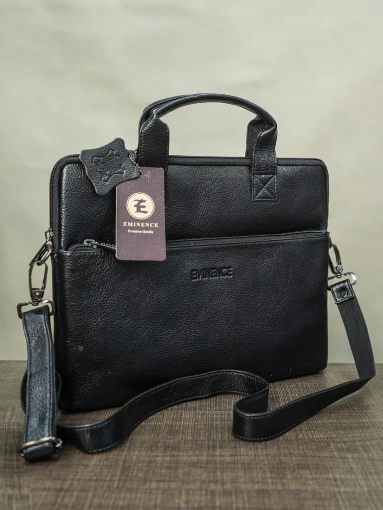 Laptop Bag in Leather with Sleck Pattern  - Black - BCG0014