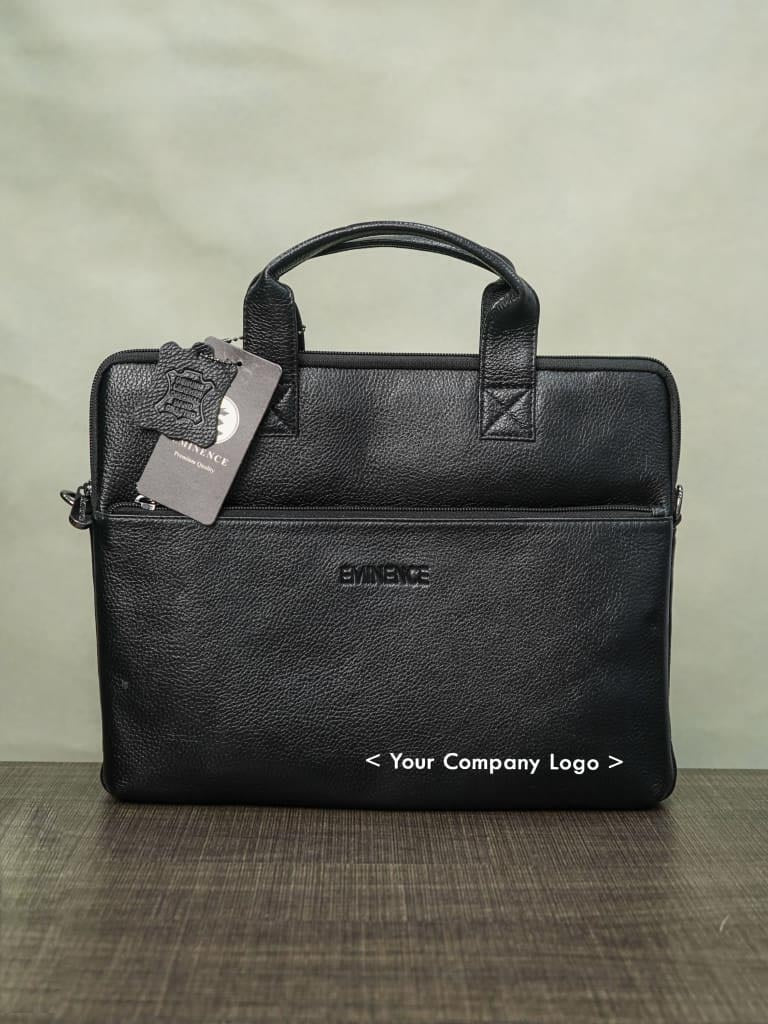 Laptop Bag in Leather with Sleck Pattern  - Black - BCG0014