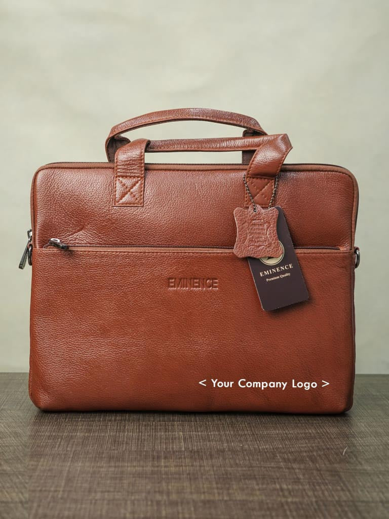 Laptop Bag in Leather with Sleck Pattern - Light Brown - BCG0015