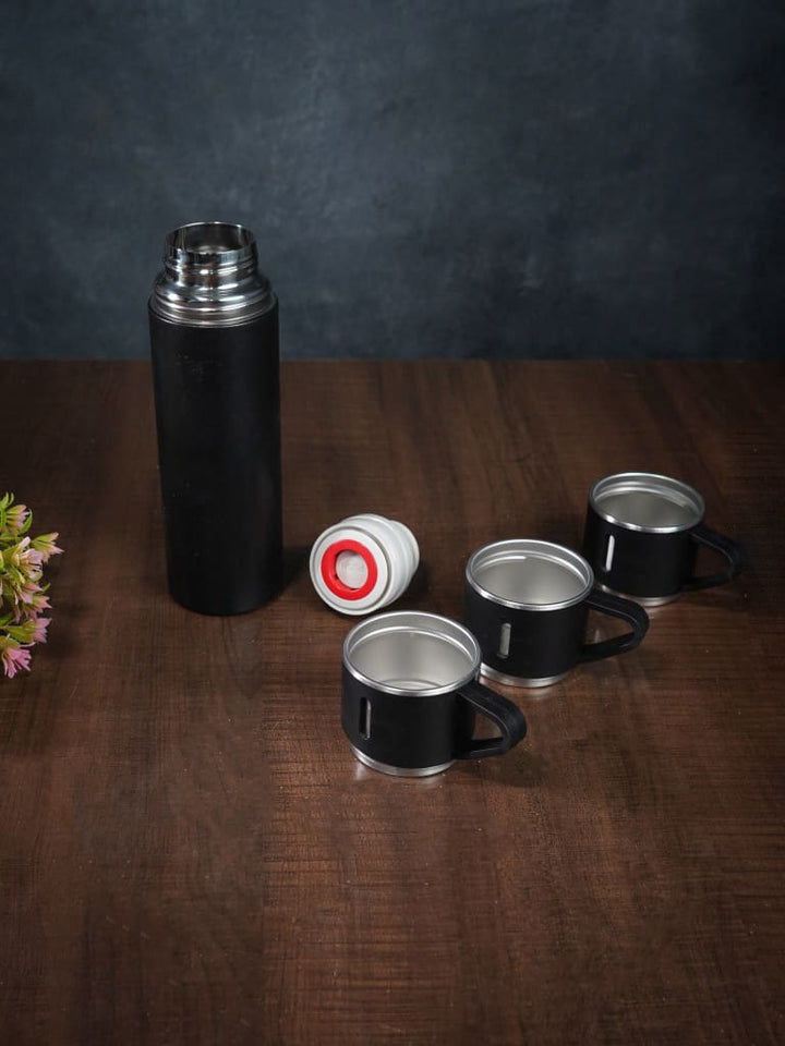 Corporate Gift - Black Vacuum Flask & 3 Cup Set - BCG0076