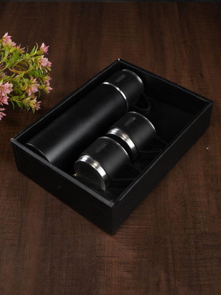 Corporate Gift - Black Vacuum Flask & 3 Cup Set - BCG0076