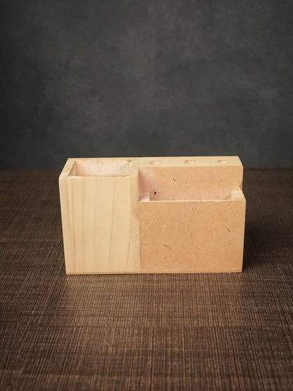 Wooden Hand Painted Pen Stand with Card Holder - BCG0113