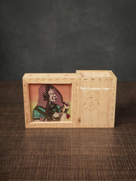 Wooden Hand Painted Pen Stand with Card Holder - BCG0113