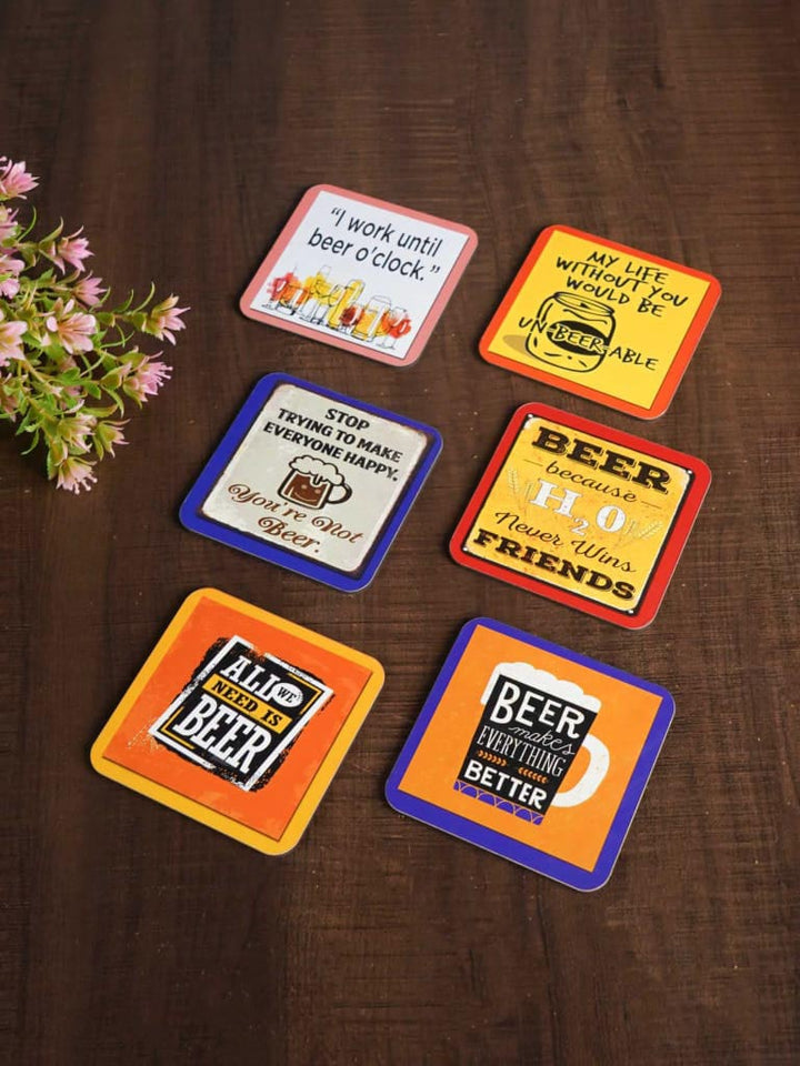 Wooden Printed Tea Coaster - Set of 6 - BCG0129