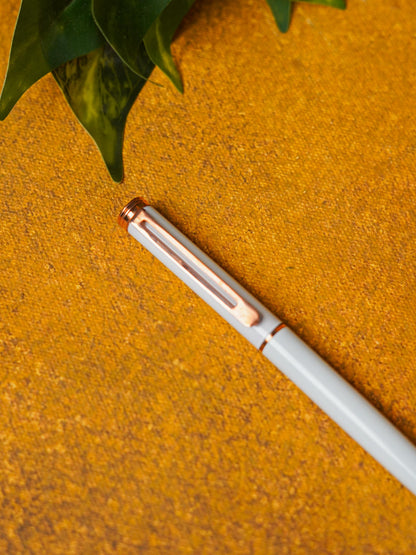 White with Silver Finish - Roller Ball Point Pen - BCG0159