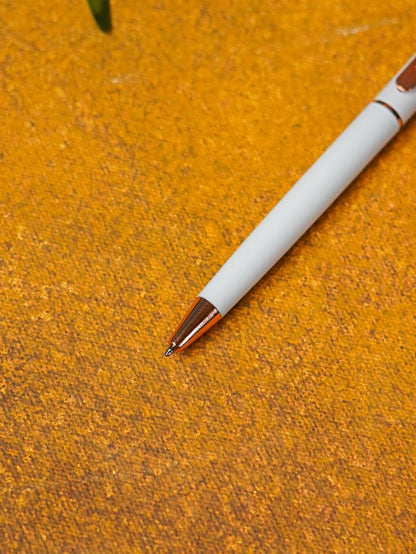 White with Silver Finish - Roller Ball Point Pen - BCG0159