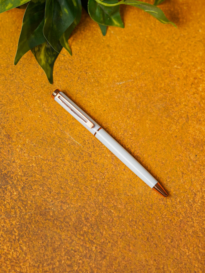 White with Silver Finish - Roller Ball Point Pen - BCG0159