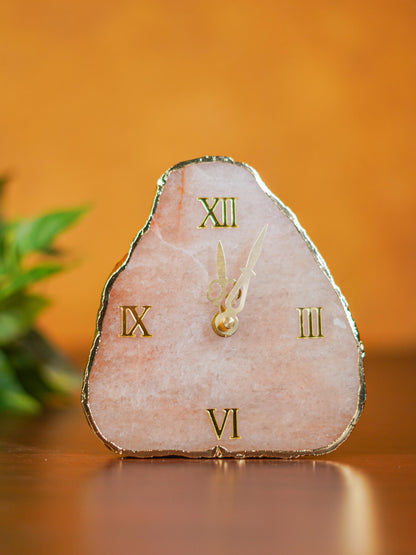 Gemstone Electroplated Gold Edge Table Clock - Pink - BCG0168