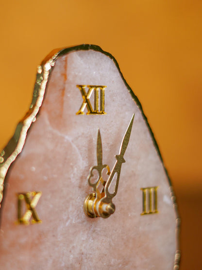 Gemstone Electroplated Gold Edge Table Clock - Pink - BCG0168