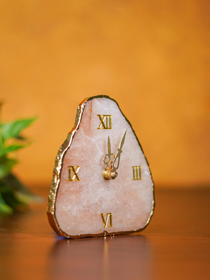 Gemstone Electroplated Gold Edge Table Clock - Pink - BCG0168