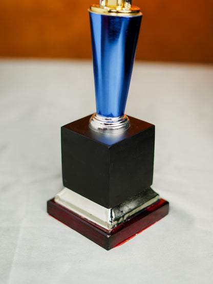 Wooden Blue Trophy with 3 Stars - BCG0216