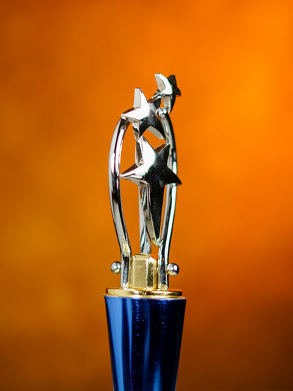 Wooden Blue Trophy with 3 Stars - BCG0216
