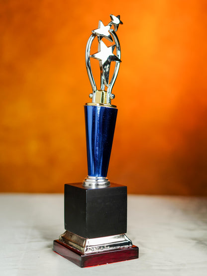 Wooden Blue Trophy with 3 Stars - BCG0216