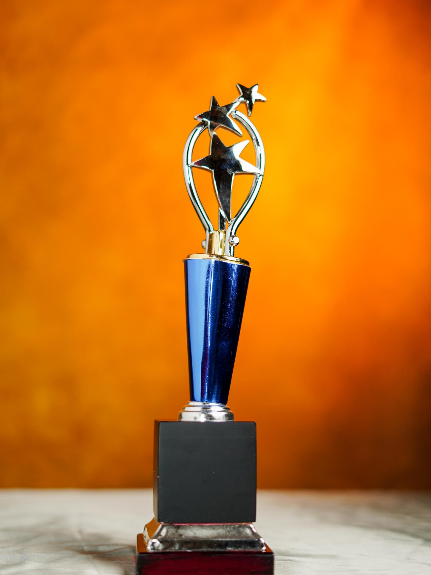 Wooden Blue Trophy with 3 Stars - BCG0216