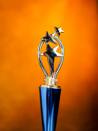 Wooden Blue Trophy with 3 Stars - BCG0216