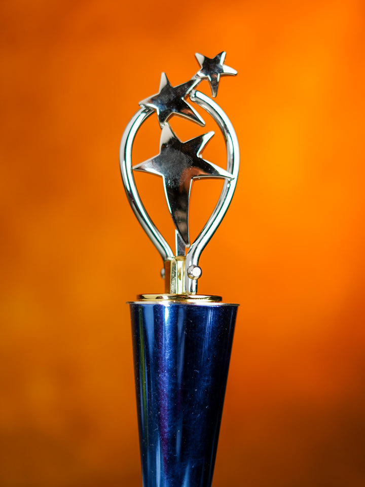 Wooden Blue Trophy with 3 Stars - BCG0216