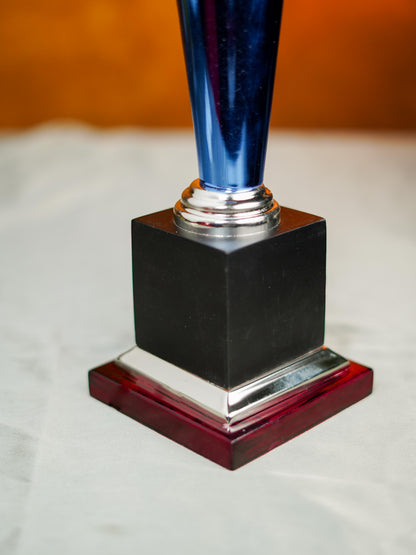 Wooden Blue Trophy with 3 Stars - BCG0216
