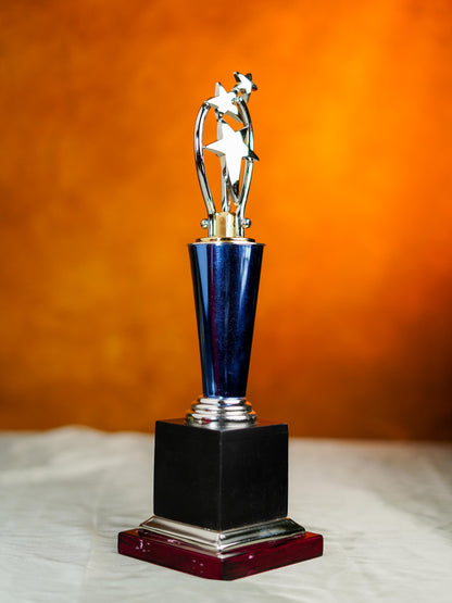 Wooden Blue Trophy with 3 Stars - BCG0216