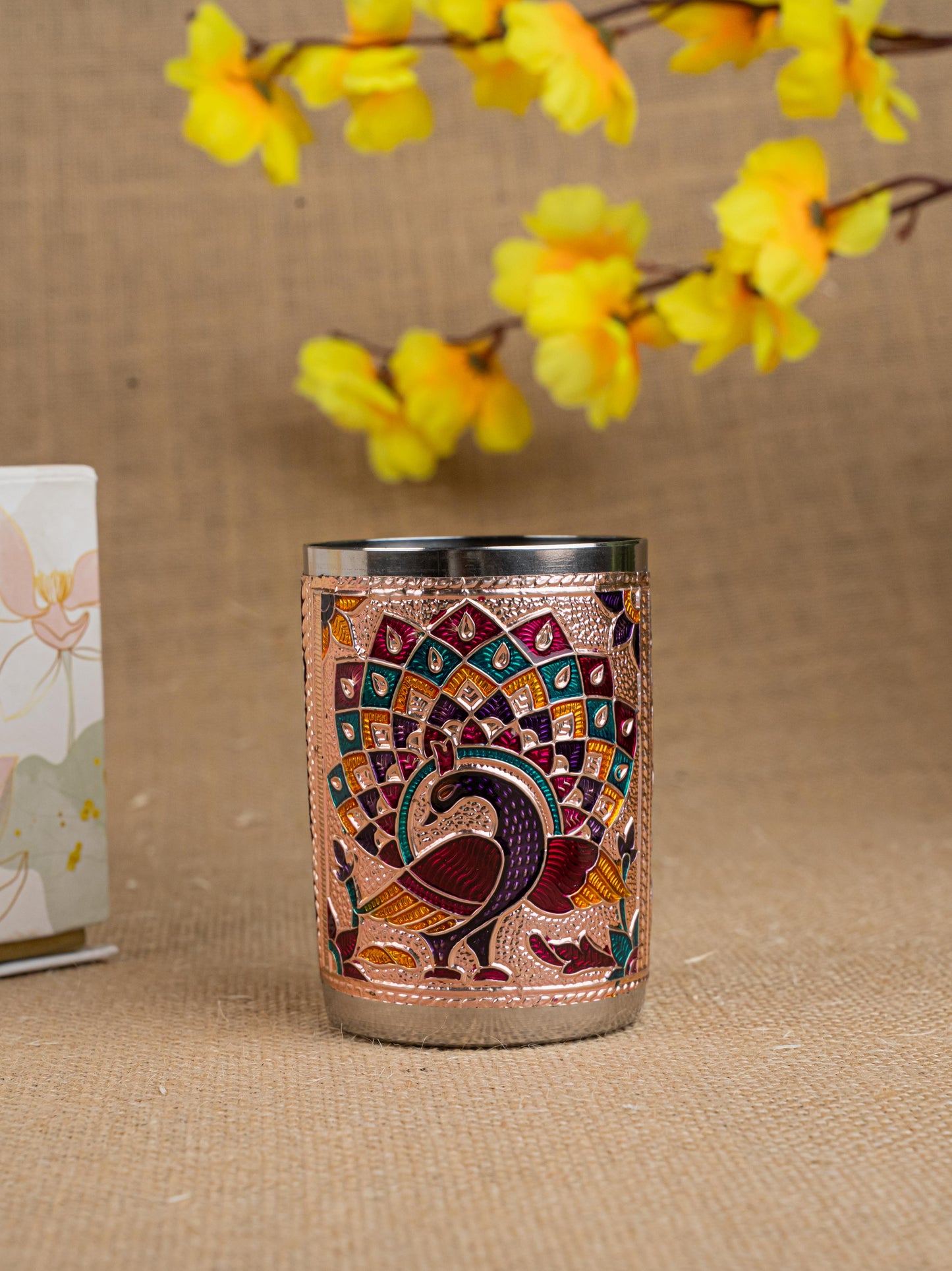 Gift Hamper - Meenakari Glass with Poori Box and Haldi Kumkum Set - WMH0006
